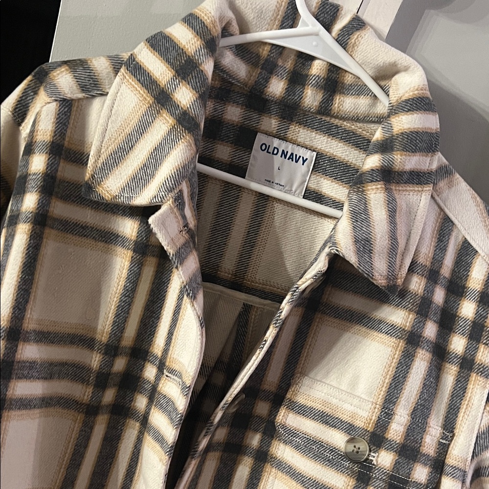 Old Navy Cream and Gray Plaid Pea Coat - Picture 3 of 6